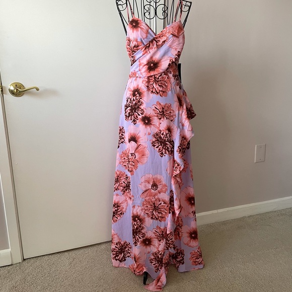 ♥️ Pink Floral Print Chiffon Midi Wrap Dress - Picture 4 of 16